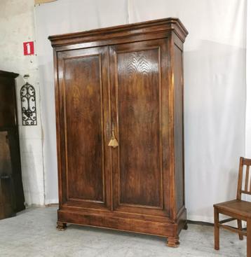 Grote antieke Franse Louis Philippe linnenkast eik H 231 beschikbaar voor biedingen