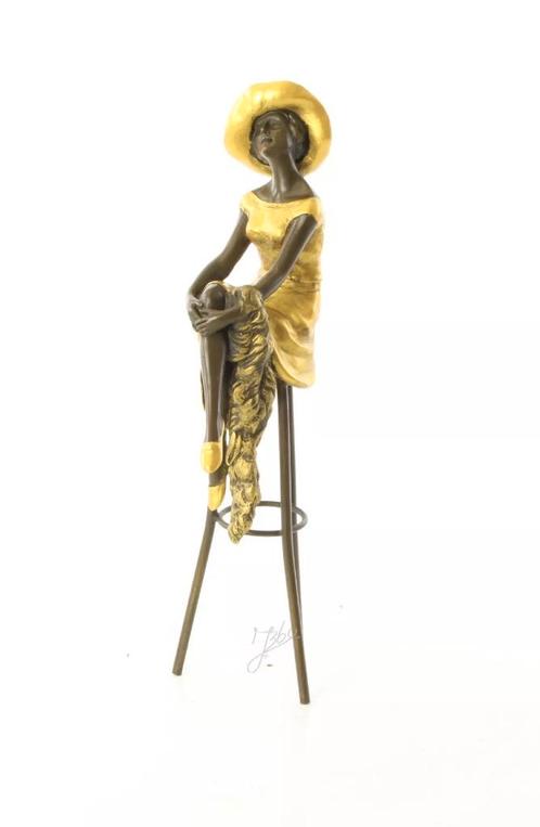 Bronzen Beeld Genaamd Zittend aan de Bar GRATIS LEVERING, Antiek en Kunst, Antiek | Brons en Koper, Brons, Verzenden