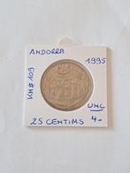 Andorra 25 centims 1995 in UNC geres els, Timbres & Monnaies, Monnaies | Europe | Monnaies non-euro, Enlèvement ou Envoi