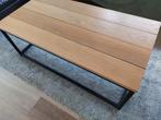 Salontafel met eiken bovenblad en stalen onderstel, Ophalen, Gebruikt, 100 tot 150 cm, 50 tot 100 cm