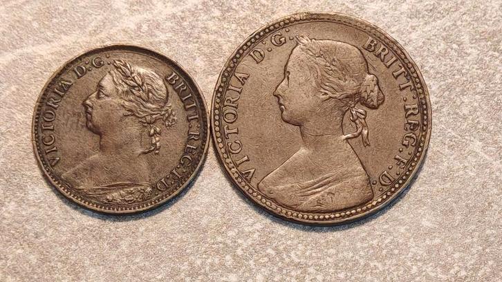 G.Britain,Farthing 1883 + 1/2 penny1860, Copper, Postzegels en Munten, Munten | Europa | Niet-Euromunten, Setje, Overige landen
