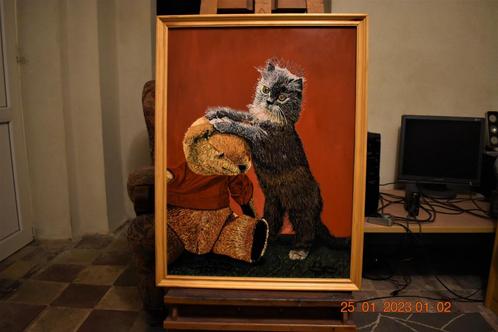 Peinture de chat, originale signe joky kamo. 2000, Antiquités & Art, Art | Peinture | Classique, Enlèvement