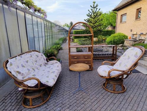 Loungeset in rotan, Tuin en Terras, Tuinsets en Loungesets, Zo goed als nieuw, Loungeset, Rotan, 4 zitplaatsen, Ophalen