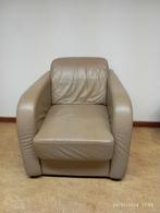 Beige lederen fauteuil, Huis en Inrichting, Fauteuils, Ophalen, Gebruikt