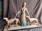 Artdecobeeld - Dame met Windhonden, Ophalen of Verzenden