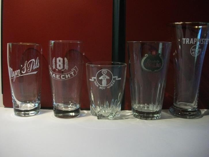 Oude bierglazen Myn's Pils Haecht Van Roy Wieze Palm Chimay, Verzamelen, Glas en Drinkglazen, Ophalen of Verzenden