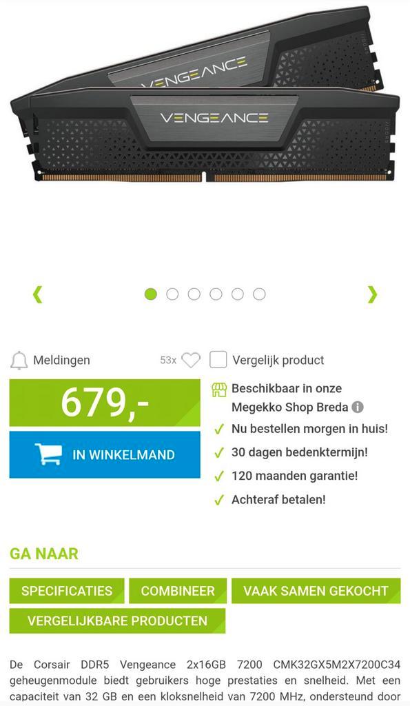 Barrette de RAM Corsair DDR5 Vengeance 2x16 Go 7200 MHz, Informatique & Logiciels, Mémoire RAM, DDR5