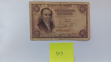 25 peseta's Spanje 1946, Postzegels en Munten, Bankbiljetten | Europa | Niet-Eurobiljetten, Ophalen of Verzenden, Overige landen
