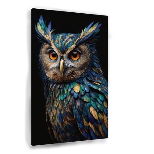 Toile Art Nouveau Hibou aux plumes colorées 60x90cm -, Antiquités & Art, Art | Peinture | Moderne, Envoi