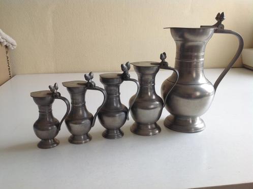 REEKS  VAN  5  TINNEN  KRUIKEN, Antiek en Kunst, Antiek | Tin, Ophalen of Verzenden