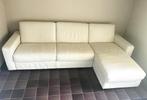 Crèmewitte lederen zetel met longchair van Italsofa, Huis en Inrichting, Ophalen, 250 tot 300 cm, Hoekbank, Leer