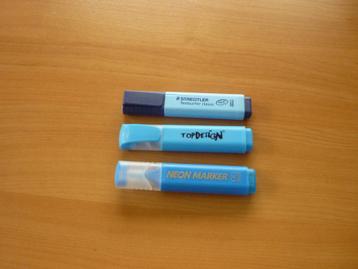 Set 3 blauwe markeerstift fluostift accentueerstift marker beschikbaar voor biedingen