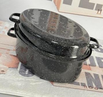 Casserole en émail XL 40 x 30 cm, rôtissoire à gibier, noire, Enlèvement ou Envoi, Neuf, Poêle à frire ou Sauteuse, Plaque céramique