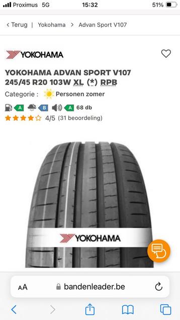 Yokohama Advan Sport V107 20” disponible aux enchères