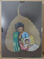Volkskunst tekening Heilige Familie tekening op boomblad, Verzamelen, Ophalen of Verzenden, Zo goed als nieuw, Overige typen, Christendom | Katholiek
