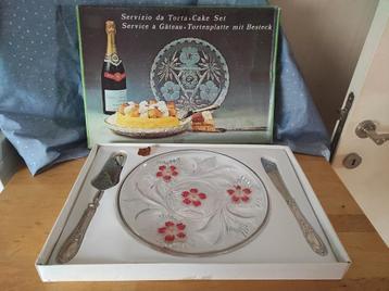 Serveer bord plateau bestek cake set glas taart vintage hand beschikbaar voor biedingen