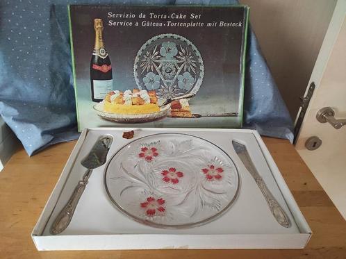 Serveer bord plateau bestek cake set glas taart vintage hand, Huis en Inrichting, Keuken | Servies, Zo goed als nieuw, Bord(en)