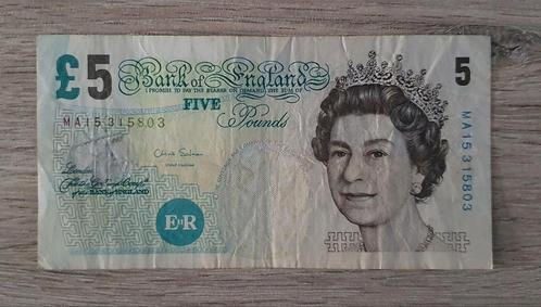 Billet de banque de 5 livres sterling - Angleterre, Postzegels en Munten, Bankbiljetten | Europa | Niet-Eurobiljetten, Los biljet