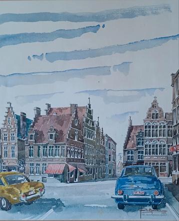 Gent, St Veerleplein, aquarel beschikbaar voor biedingen