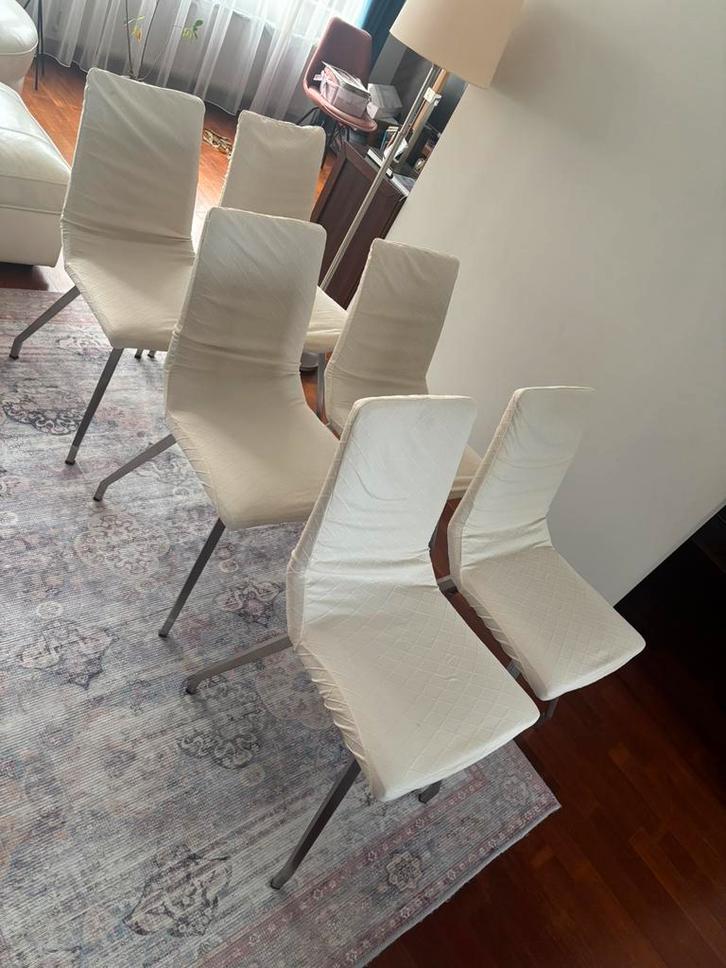 Lot de 6 chaises – Pieds en métal chromé – Housses incluses, Maison & Meubles, Chaises, Utilisé, Cinq, Six Chaises ou plus, Autres matériaux