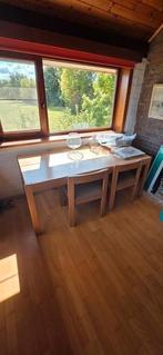 Vintage houten tafel met 6 stoelen, Huis en Inrichting, Ophalen