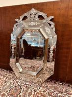 Antieke Venetiaanse spiegel met kuif, Ophalen of Verzenden, Rechthoekig, 50 tot 100 cm, 100 tot 150 cm