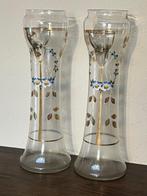 Koppel Art nouveau vazen, glas Geëmailleerde bloemen, Antiek en Kunst, Ophalen