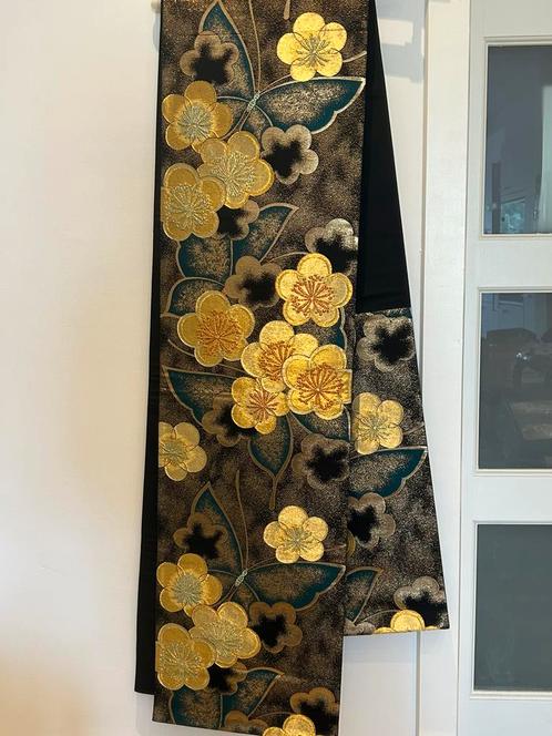 Obi Fukuro Nishijin-ori zwarte bloemen, Antiek en Kunst, Antiek | Tapijten, Tafelkleden en Textiel, Verzenden