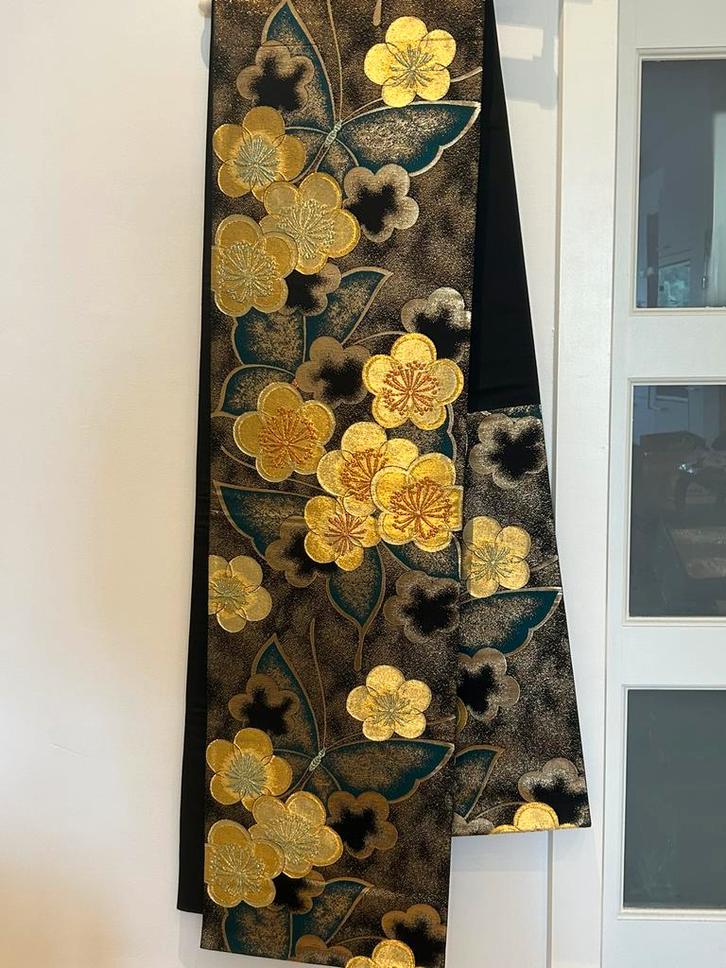 Obi Fukuro Nishijin-ori zwarte bloemen, Antiek en Kunst, Antiek | Tapijten, Tafelkleden en Textiel, Verzenden