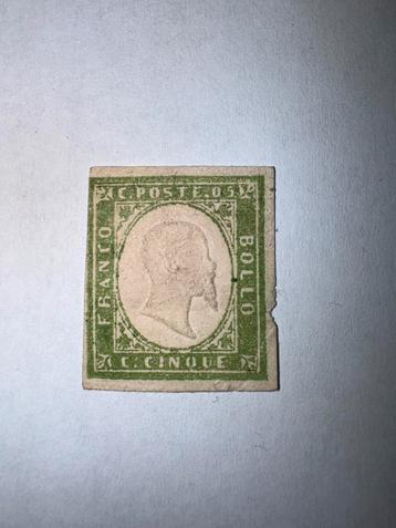 timbre ancien 5 centesimi vert – franco bollo sardaigne 1855, Enlèvement ou Envoi