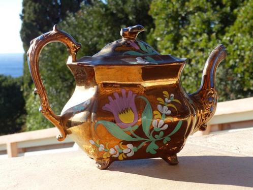 Antiek handgeschilderde Koper - Koperen Floral theepot 1830, Antiek en Kunst, Antiek | Brons en Koper, Ophalen of Verzenden