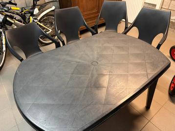 Table et 4 chaises en plastique, Jardin & Terrasse, Enlèvement, Comme neuf