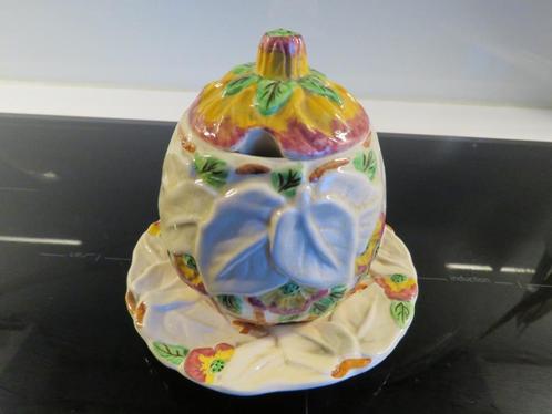 Vintage Brenthleigh Ware barbotine pot met onderbord, Antiek en Kunst, Curiosa en Brocante, Ophalen of Verzenden