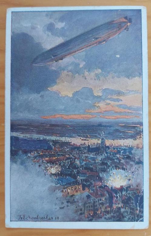 WW I - Authentic PC 1914 - Zeppelin airship over Antwerp, Collections, Cartes postales | Thème, Affranchie, Avant 1920, Politique et Histoire