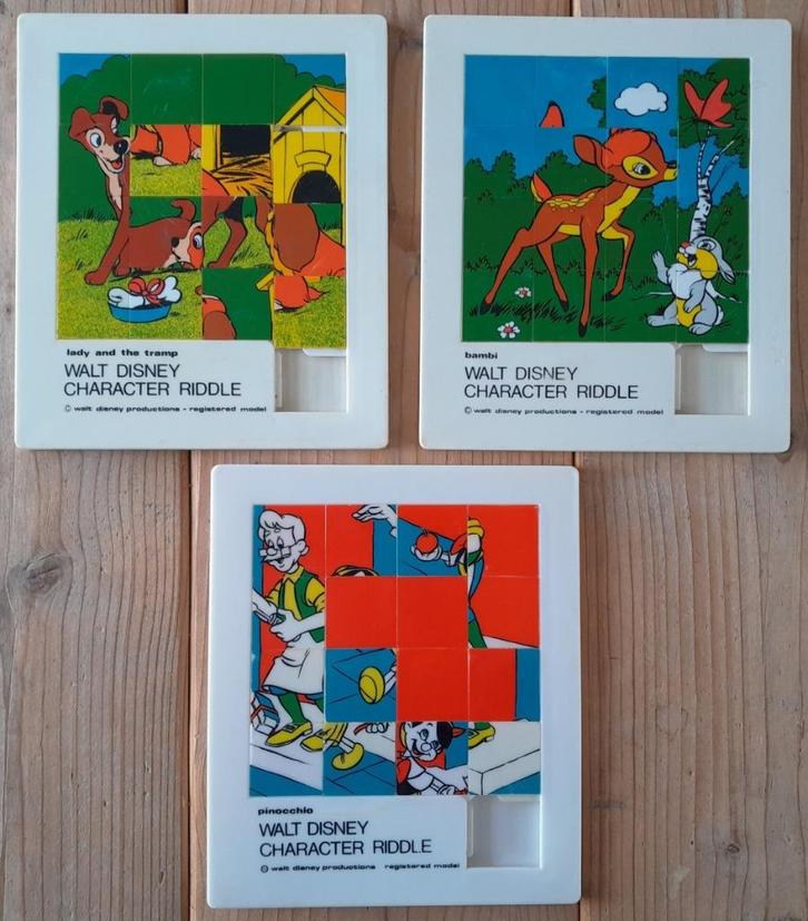 Vintage Walt Disney Riddle schuifpuzzels - 3 stuks, Verzamelen, Disney, Gebruikt, Ophalen of Verzenden