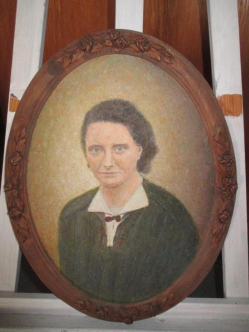 Schilderij van vrouw, in ovalen kader, Antiek en Kunst, Kunst | Schilderijen | Klassiek, Ophalen of Verzenden