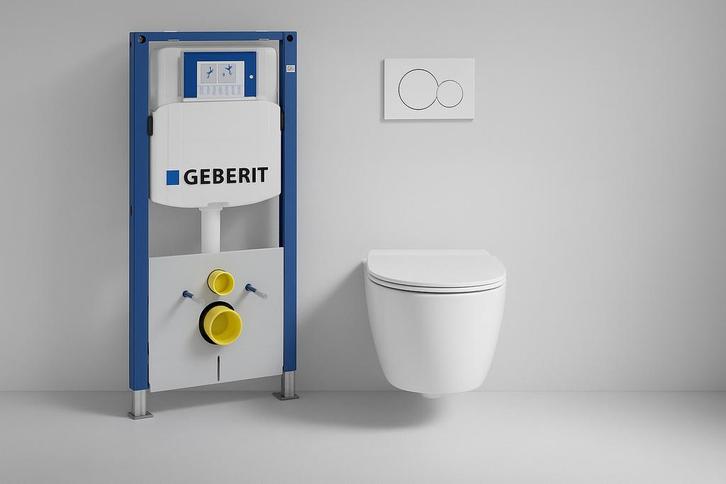 Toilet + Geberit up320 + drukknop. Softclose en rimless, Doe-het-zelf en Bouw, Sanitair, Nieuw, Toilet, Ophalen