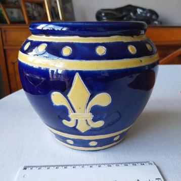 Blauwe keramiek bloempot met Iris 20x 16 cm 12 cm opening beschikbaar voor biedingen