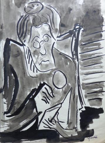 YOURI DEMEURE / LEZENDE VROUW / ORIGINEEL WERK / 35x25cm SIG beschikbaar voor biedingen