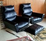 Zwarte design éénzits fauteuils met 1 poef, Huis en Inrichting, Ophalen, Gebruikt, Metaal, Modern - Retro - Design - Vintage