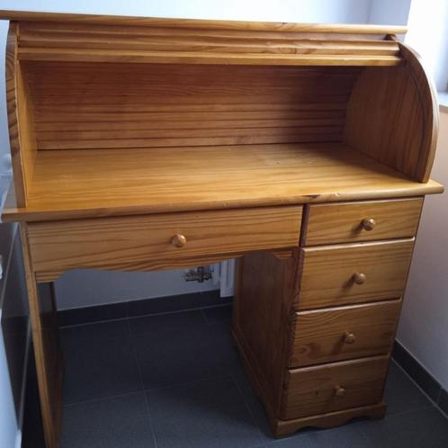 Massief houten bureau met rolluik, Huis en Inrichting, Kasten | Secretaires, Gebruikt, Ophalen