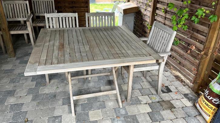 Teak vierkante plooitafel, Tuin en Terras, Tuintafels, Gebruikt, Vierkant, Teakhout, Ophalen