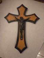 Houten kruis, bronzen Christus., Antiek en Kunst, Ophalen of Verzenden