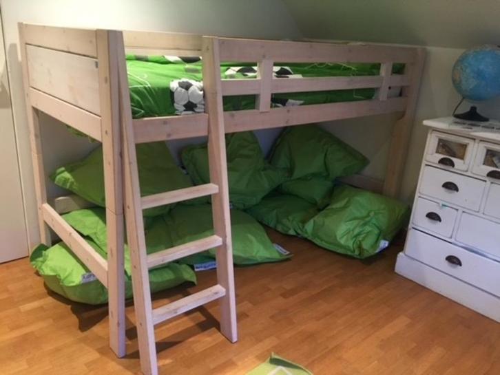 Lifetime halfhoogslaper, Huis en Inrichting, Slaapkamer | Bedden, Gebruikt, Eenpersoons, 90 cm, 200 cm, Hout, Wit, Verstelbaar