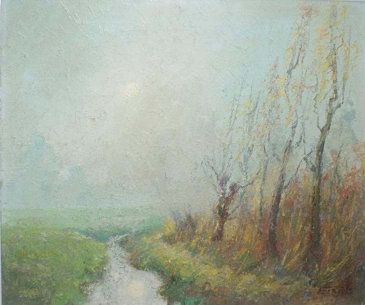 Frans De Beule: zicht in de meersen (71 x 61 cm), Antiek en Kunst, Kunst | Schilderijen | Klassiek, Ophalen of Verzenden