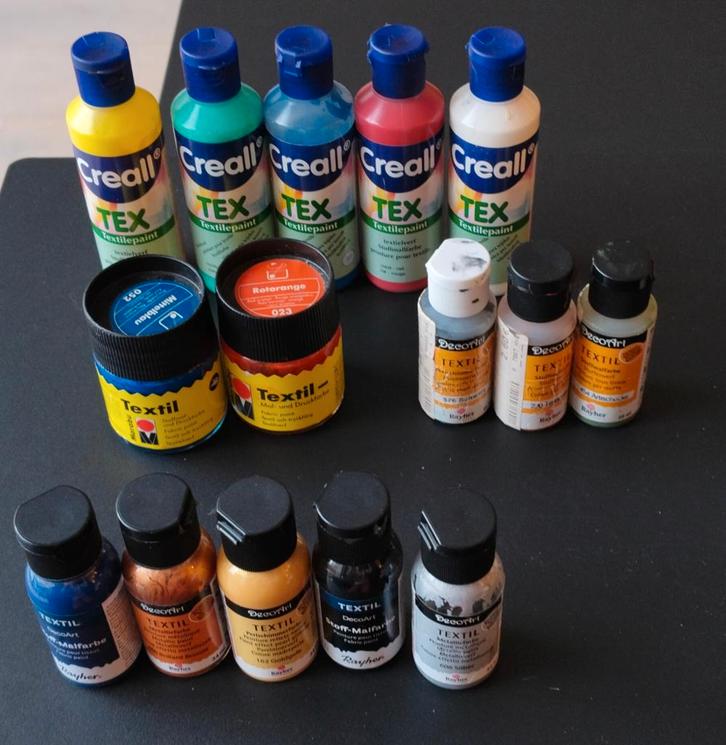 Set textielverf + tamponeer borstels, Hobby en Vrije tijd, Knutselen, Gebruikt, Ophalen of Verzenden