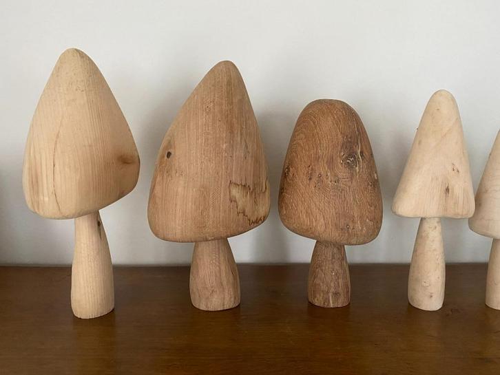 Decoratieve houten paddenstoelen handgemaakt, Antiquités & Art, Art | Sculptures & Bois, Enlèvement ou Envoi