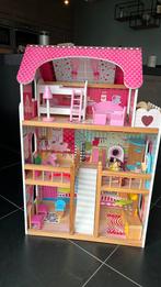 Poppenhuus met meubeltjes en poppetjes, Kinderen en Baby's, Speelgoed | Poppenhuizen, Ophalen, Gebruikt, Poppenhuis