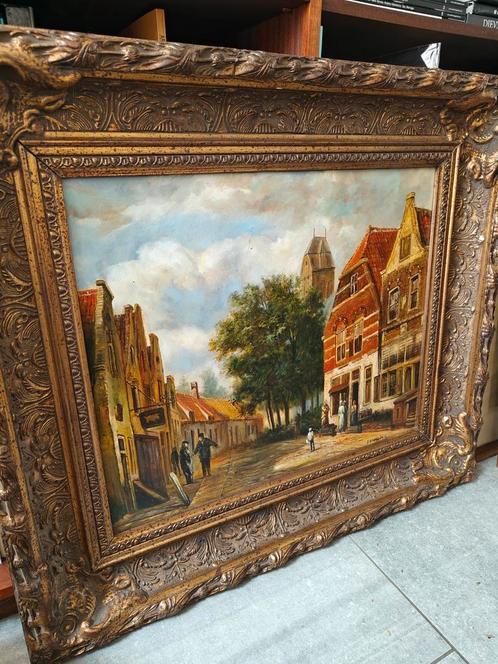 Schilderij van Oudewater naar een werk van Cornelis Springer, Antiek en Kunst, Kunst | Schilderijen | Klassiek, Ophalen of Verzenden