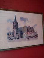 Mooi waterschilderij Markt eecloo, Antiek en Kunst, Kunst | Tekeningen en Fotografie, Ophalen of Verzenden